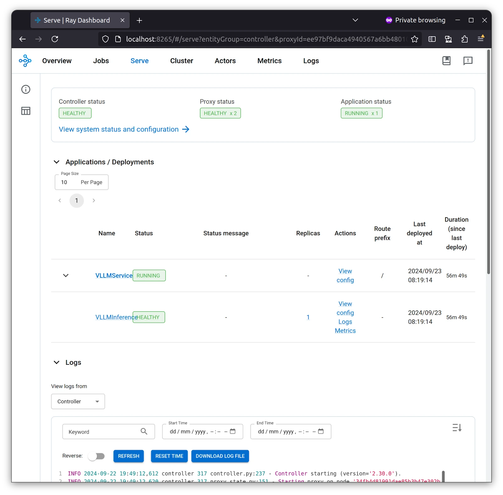 Serve Ray Dashboard