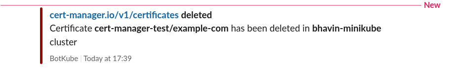 BotKube notifications for deletion of Certificate resource