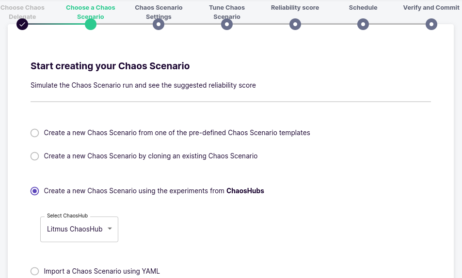 Select chaos experiment from ChaosHubs