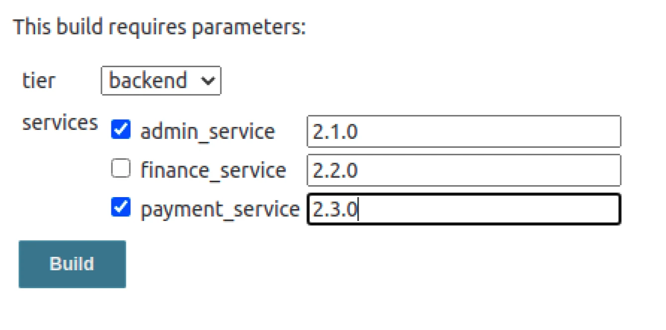 Sample values for the job