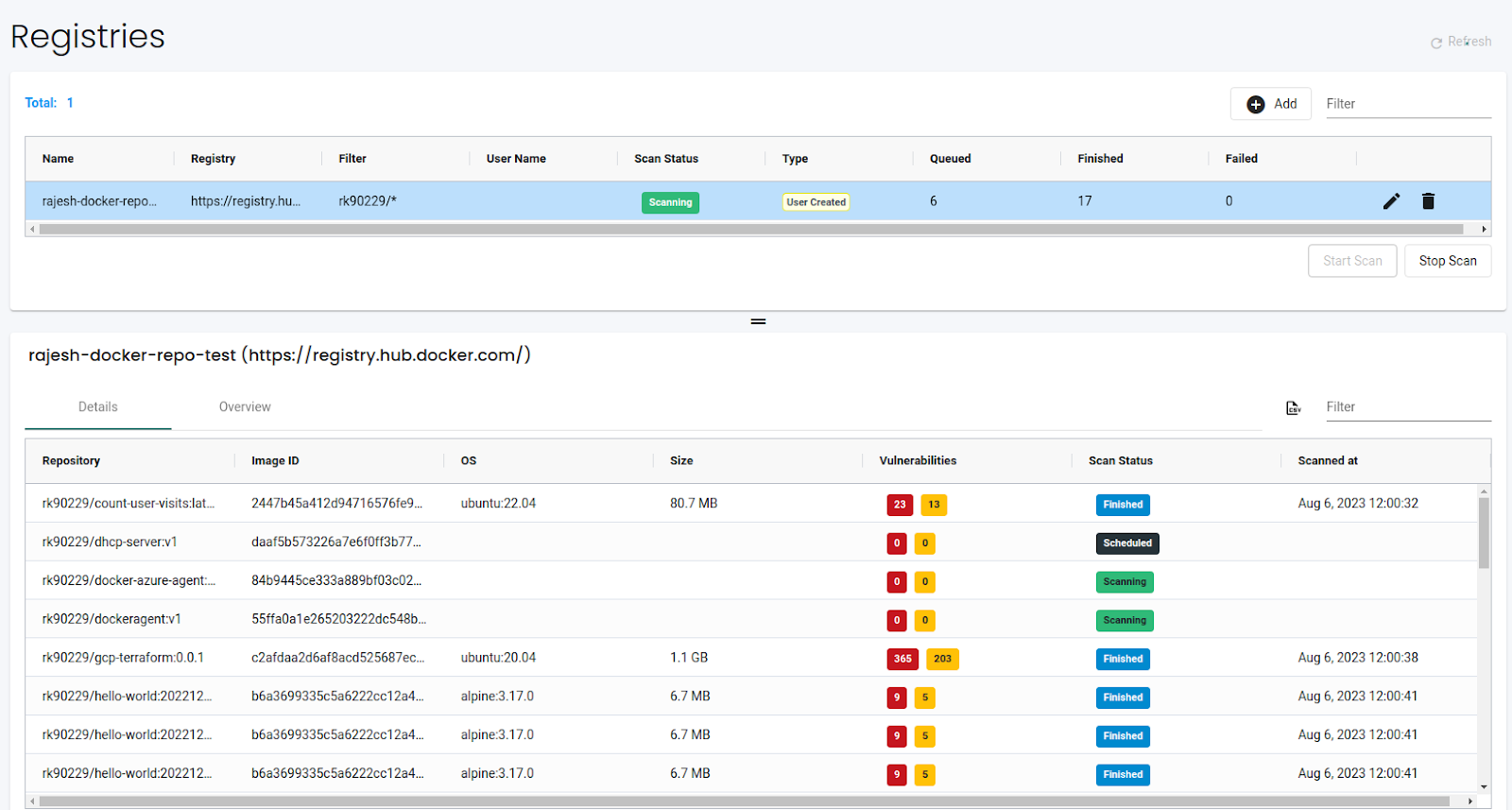 Registry scanning