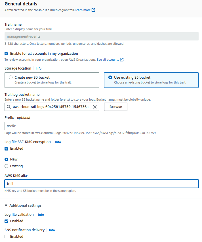 Enable KMS encryption and log file validation for CloudTrail