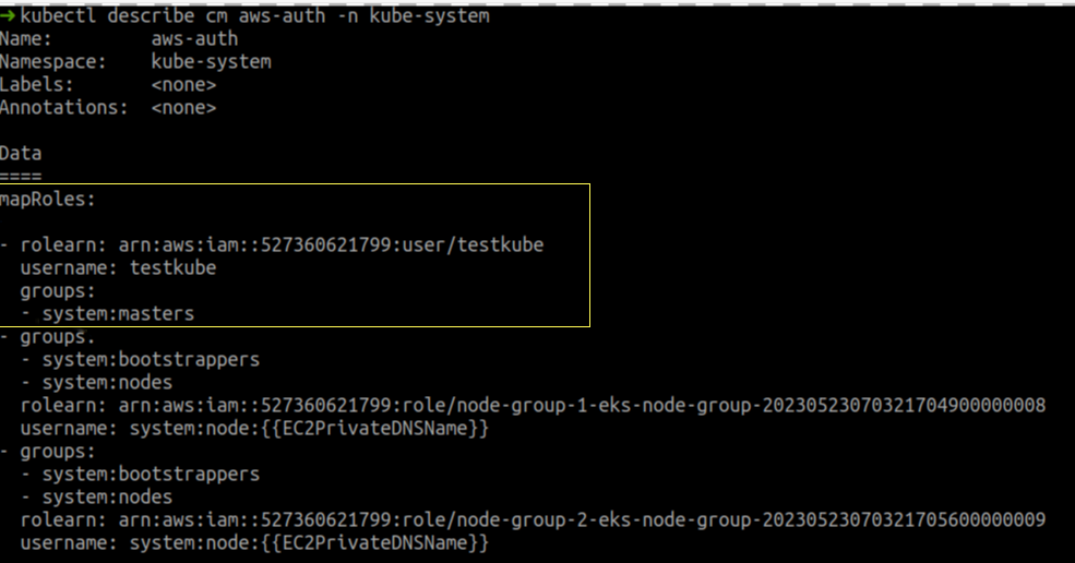  Update aws-auth configmap on cluster