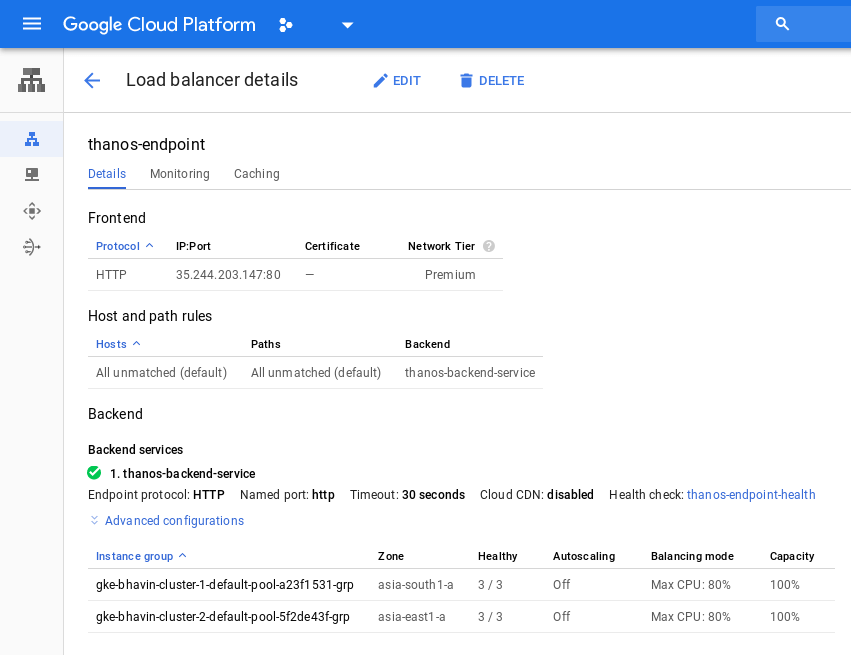 Load balancer thanos endpoint