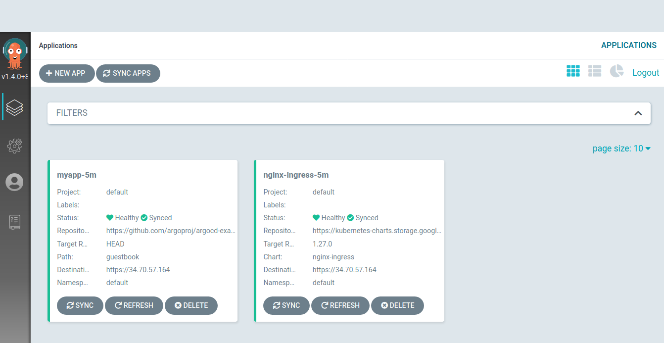 cluster being synced in
argocd