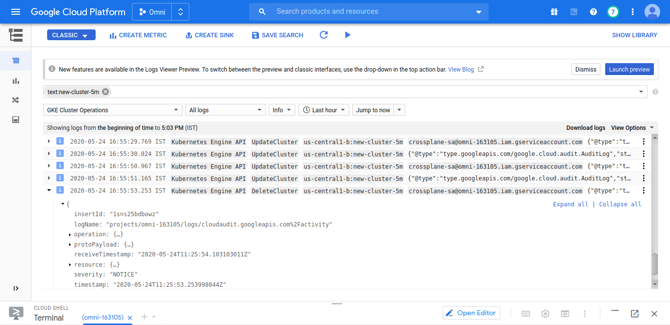 cluster
delete timestamp in
gcp